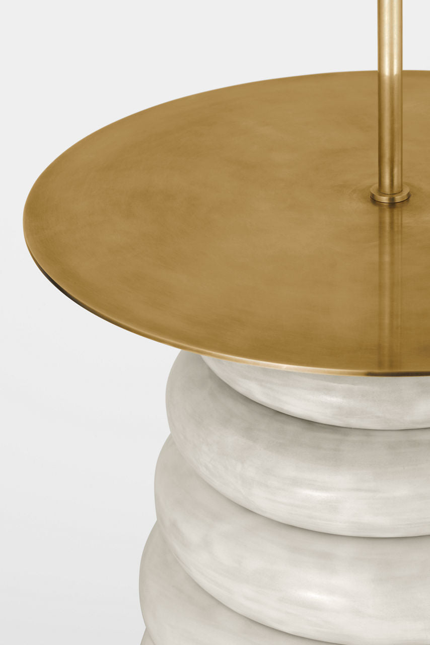 Phoebe Extra Large Tray Table Floor Lamp | Antiqued White | Linen Shade