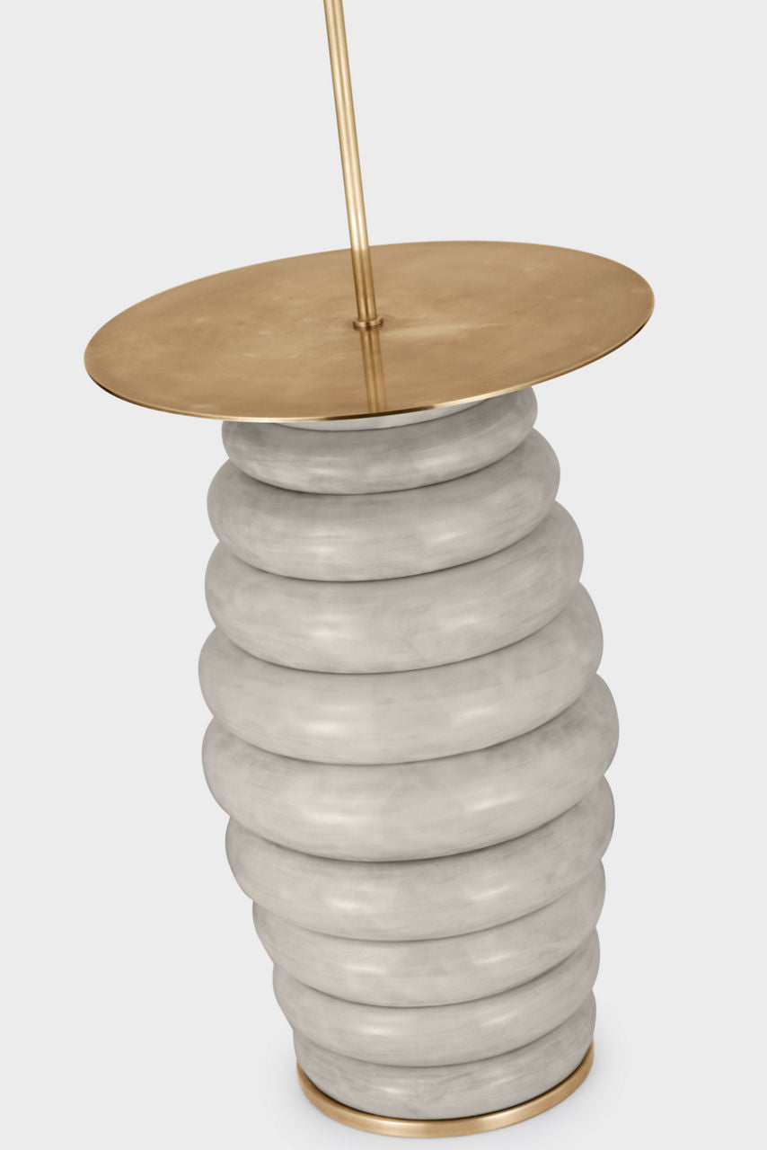 Phoebe Extra Large Tray Table Floor Lamp | Antiqued White | Linen Shade