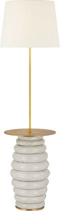 Phoebe Extra Large Tray Table Floor Lamp | Antiqued White | Linen Shade
