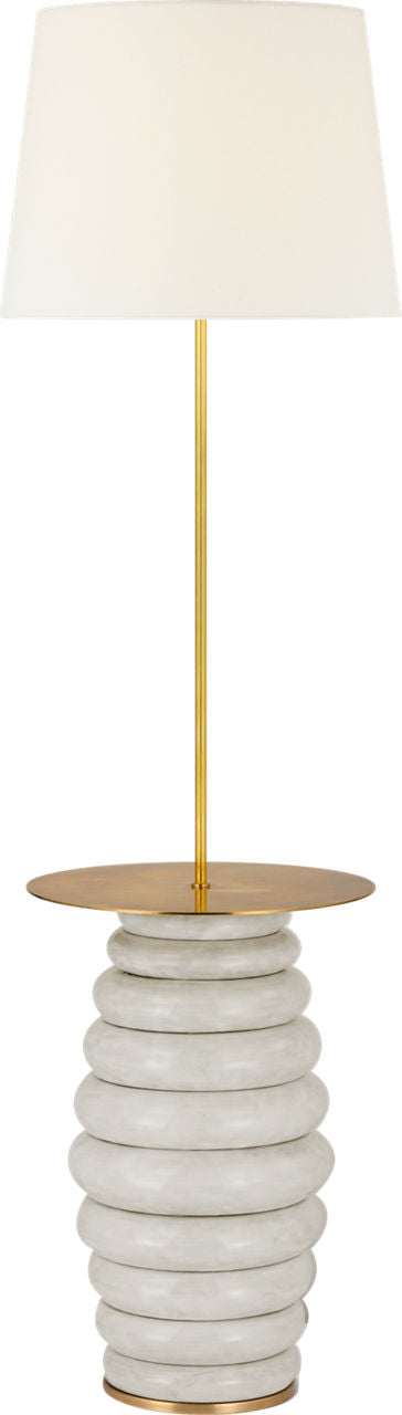 Phoebe Extra Large Tray Table Floor Lamp | Antiqued White | Linen Shade