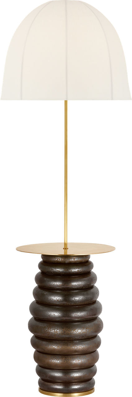 Phoebe Extra Large Tray Table Floor Lamp | Crystal Bronze | Soft Domed Linen Shade