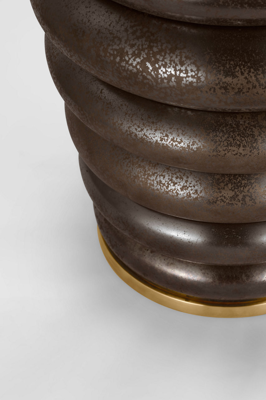 Phoebe Extra Large Tray Table Floor Lamp | Crystal Bronze | Linen Shade