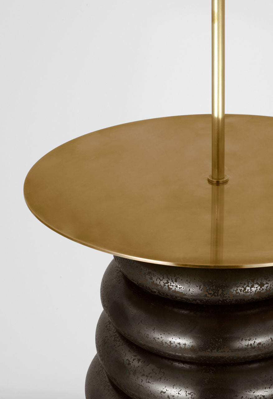 Phoebe Extra Large Tray Table Floor Lamp | Crystal Bronze | Linen Shade