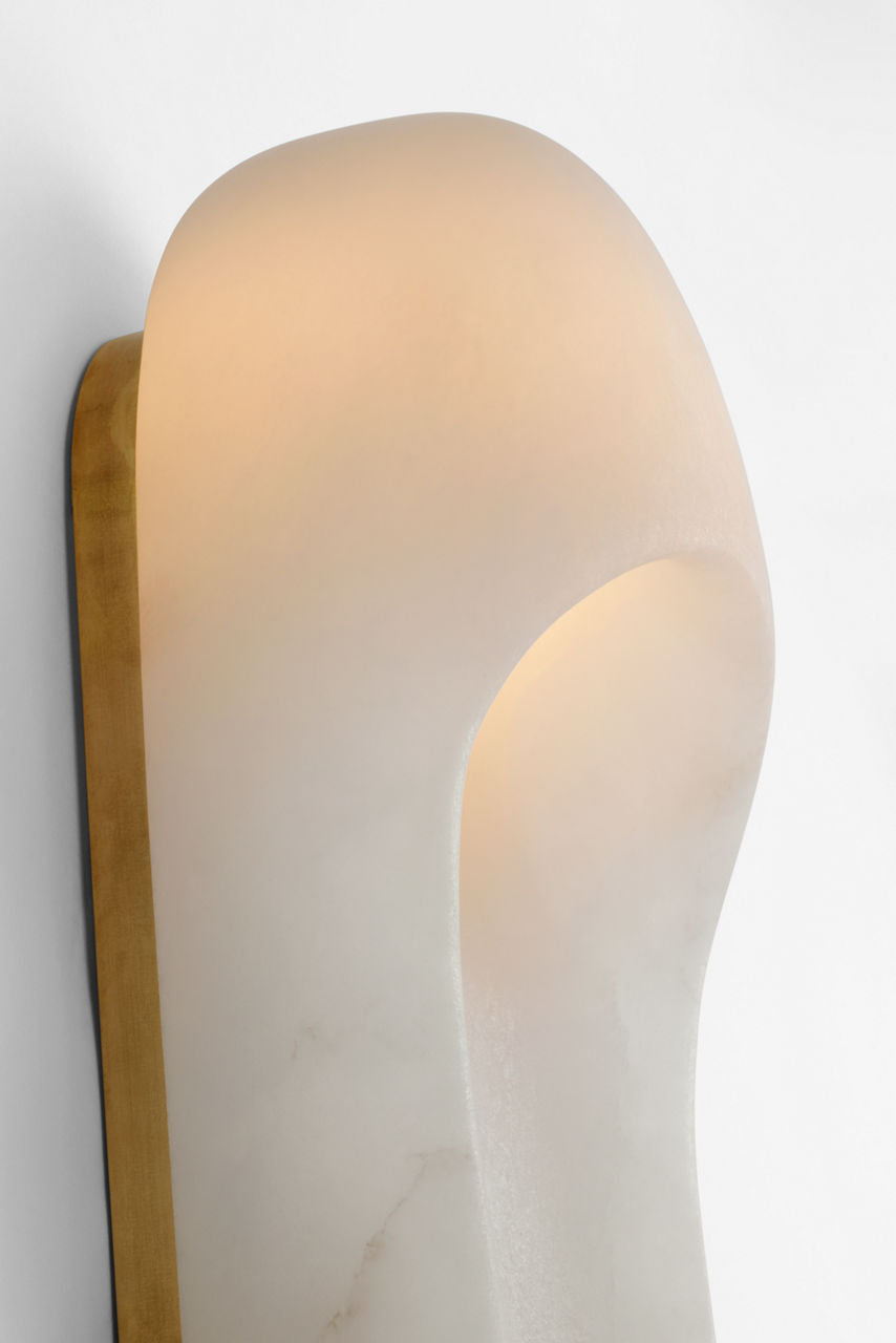 Esculpa 18" Elongated Wall Light | Alabaster and Antique-Burnished Brass
