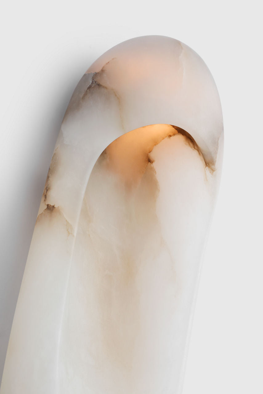 Esculpa 18" Elongated Wall Light | Alabaster and Polished Nickel