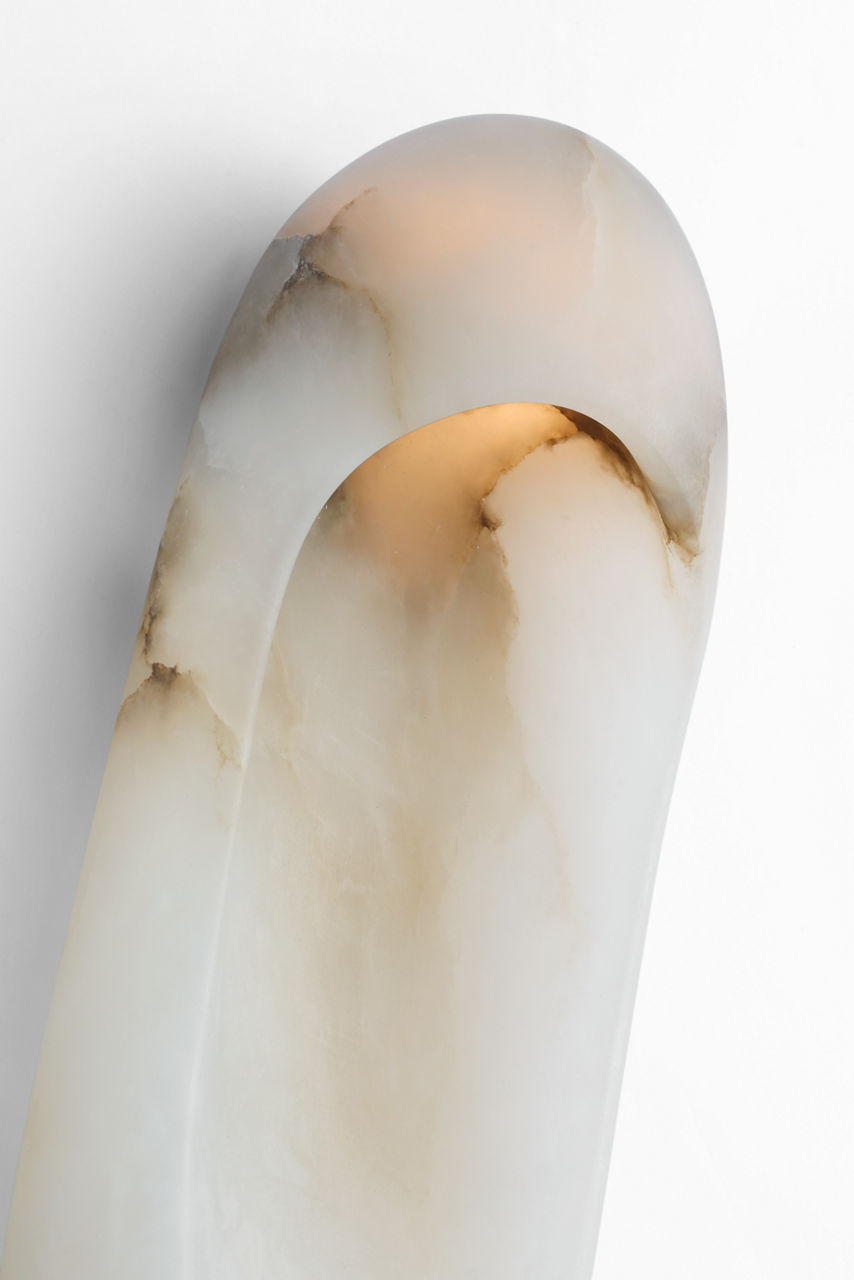 Esculpa 18" Elongated Wall Light | Alabaster and Polished Nickel