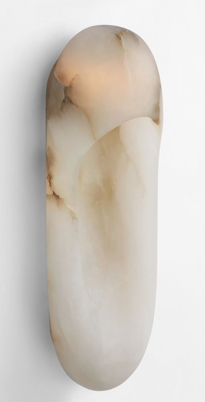 Esculpa 18" Elongated Wall Light | Alabaster and Polished Nickel