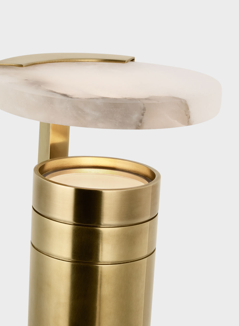Melange 9" Rechargeable Floating Disc Accent Lamp | Antique-Burnished Brass | Alabaster