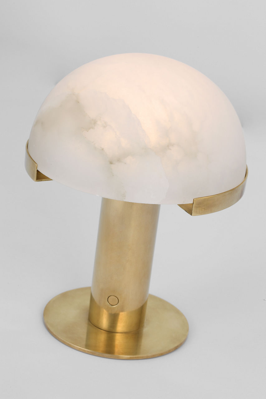 Melange 8" Rechargeable Accent Lamp | Antique-Burnished Brass | Alabaster Shade