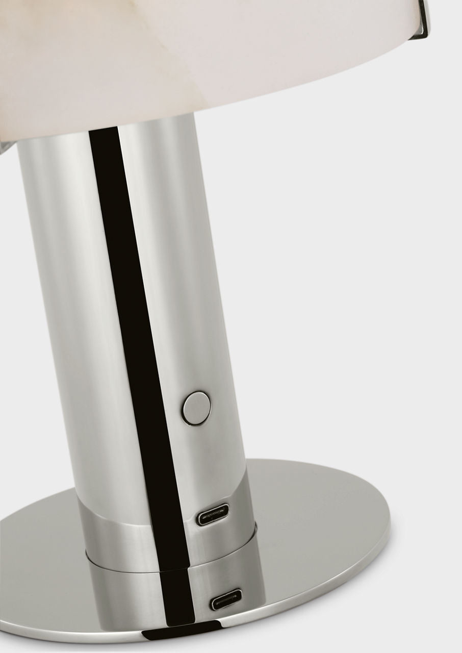 Melange 8" Rechargeable Accent Lamp | Polished Nickel | Alabaster Shade