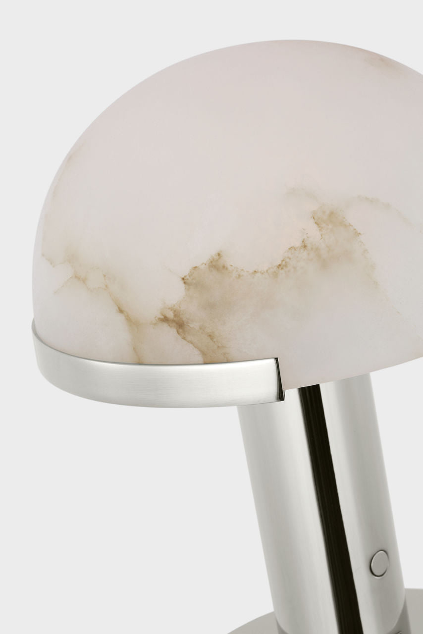 Melange 8" Rechargeable Accent Lamp | Polished Nickel | Alabaster Shade