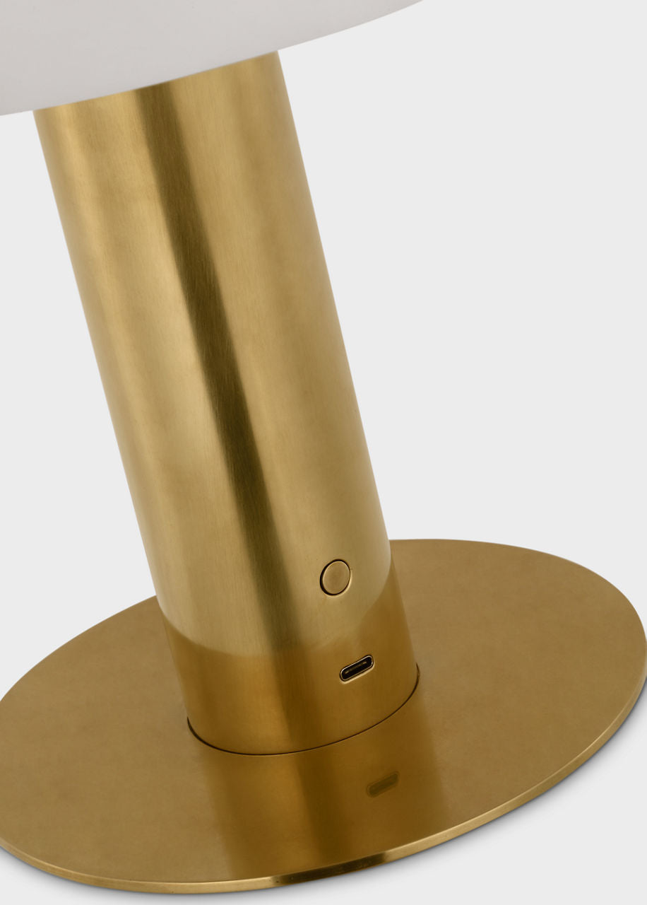 Melange 12" Rechargeable Table Lamp | Antique-Burnished Brass | Alabaster Shade