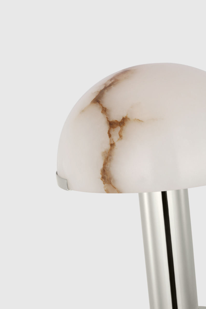 Melange 12" Rechargeable Table Lamp | Polished Nickel | Alabaster Shade