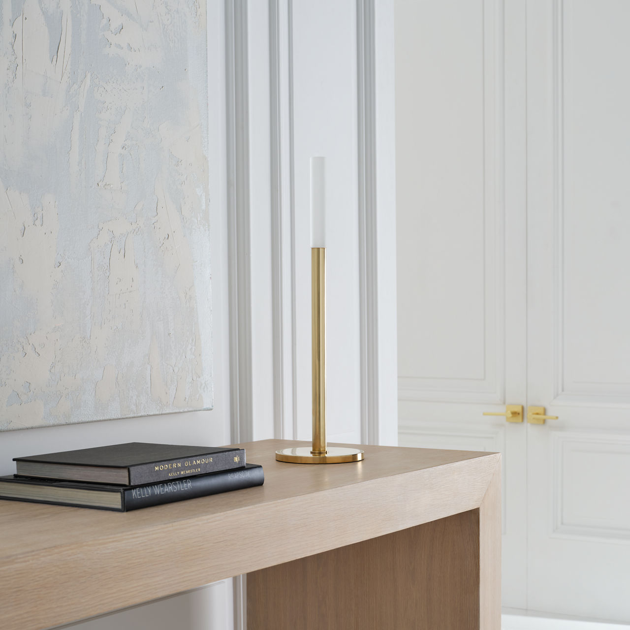 Rousseau 20" Table Lamp | Antique-Burnished Brass | Etched Crystal