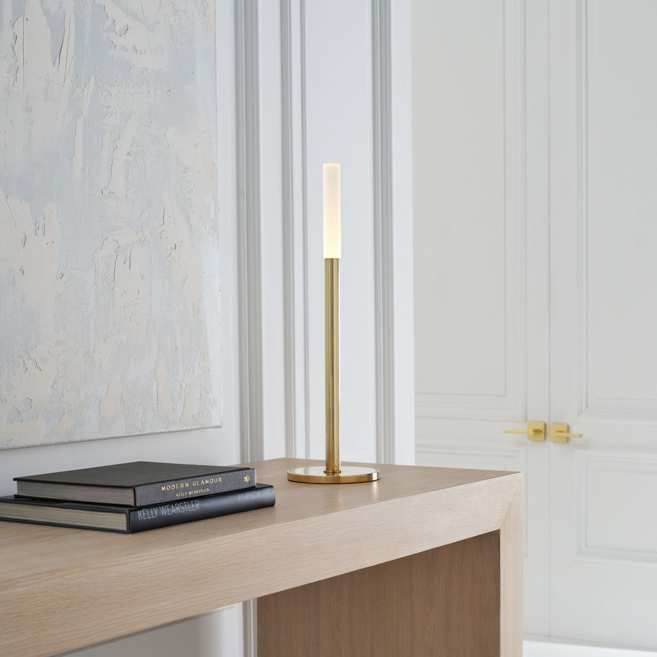 Rousseau 20" Table Lamp | Antique-Burnished Brass | Etched Crystal