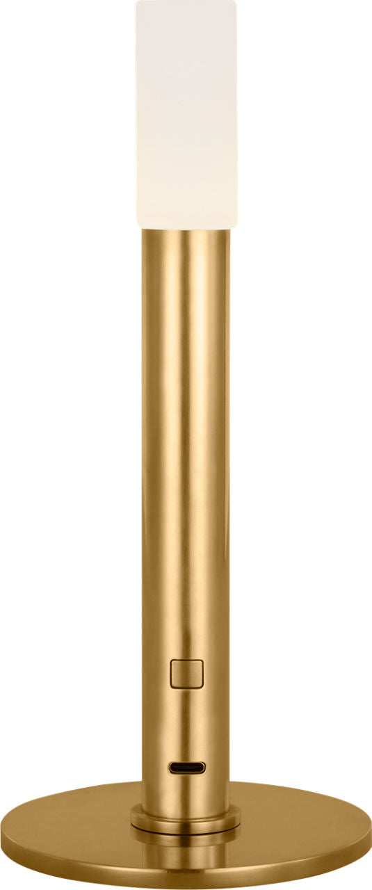 Rousseau 10" Rechargeable Accent Lamp | Antique-Burnished Brass | Etched Crystal