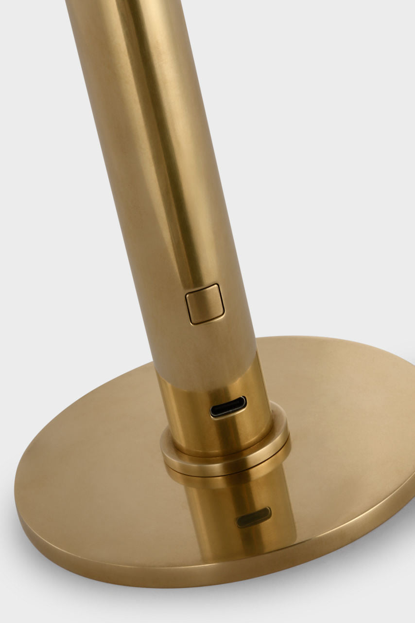 Rousseau 10" Rechargeable Accent Lamp | Antique-Burnished Brass | Etched Crystal