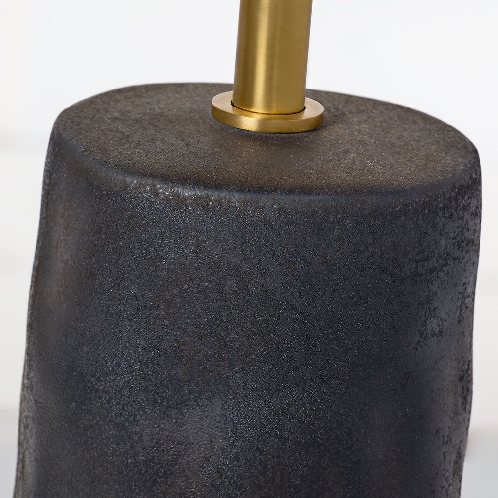 Armato Small Table Lamp | Stained Black Metallic Ceramic | Oval Antique-Burnished Brass Shade