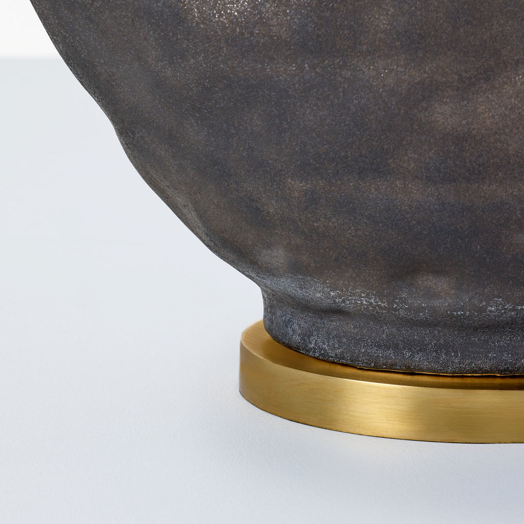 Armato Small Table Lamp | Stained Black Metallic Ceramic | Oval Antique-Burnished Brass Shade