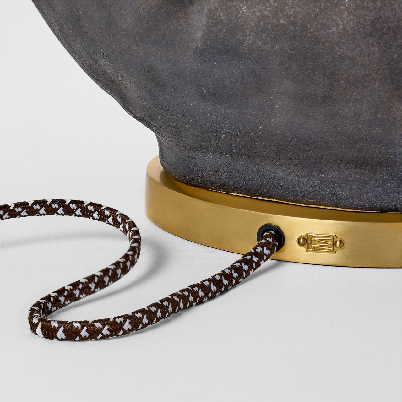 Armato Small Table Lamp | Stained Black Metallic Ceramic | Oval Antique-Burnished Brass Shade