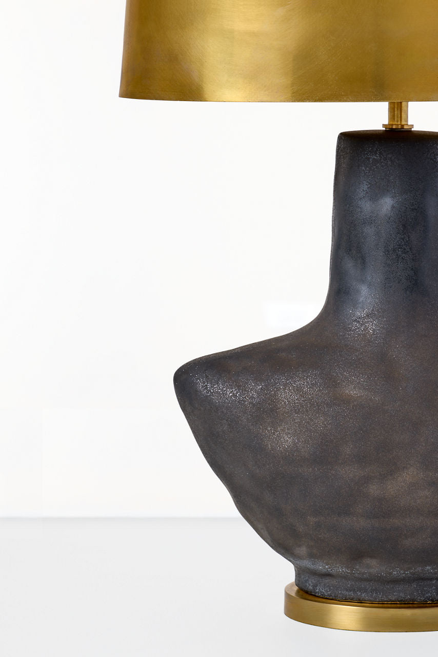 Armato Small Table Lamp | Stained Black Metallic Ceramic | Oval Antique-Burnished Brass Shade