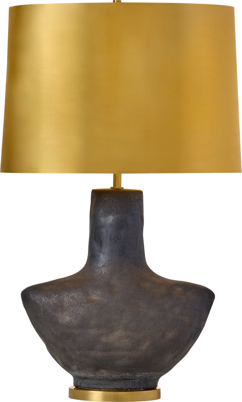 Armato Small Table Lamp | Stained Black Metallic Ceramic | Oval Antique-Burnished Brass Shade
