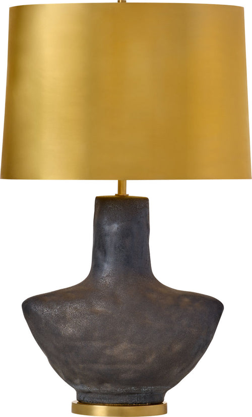 Armato Small Table Lamp | Stained Black Metallic Ceramic | Oval Antique-Burnished Brass Shade