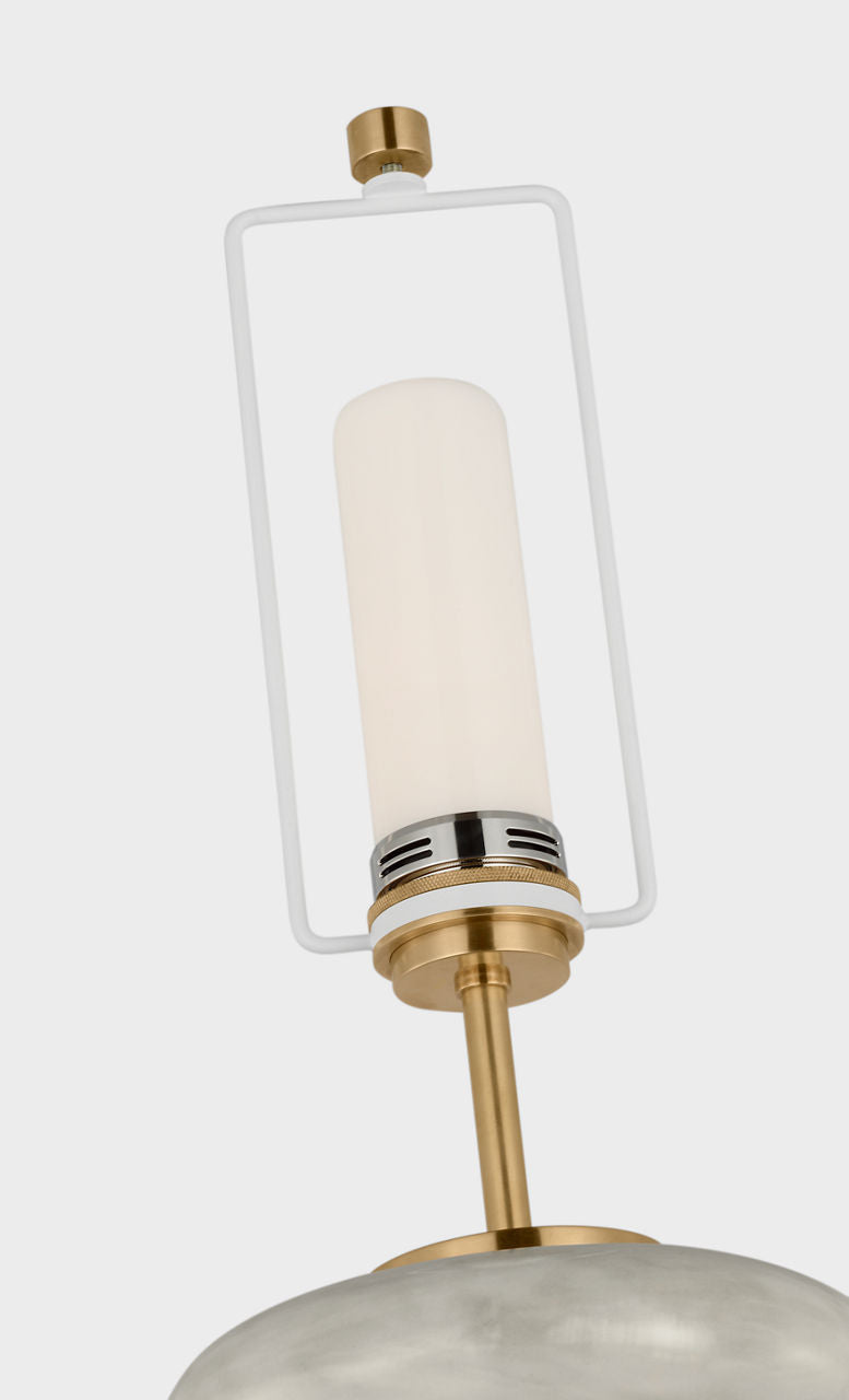 Phoebe Cordless Stacked Table Lamp | Antiqued White Ceramic | Linen Shade
