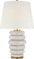 Phoebe Cordless Stacked Table Lamp | Antiqued White Ceramic | Linen Shade
