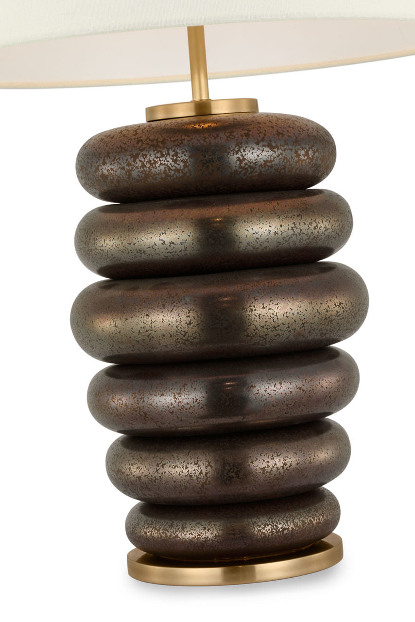 Phoebe Cordless Stacked Table Lamp | Crystal Bronze | Linen Shade