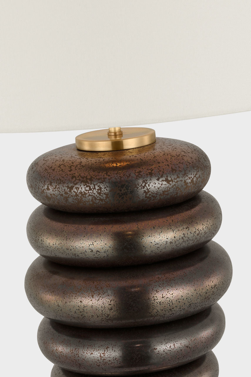 Phoebe Cordless Stacked Table Lamp | Crystal Bronze | Linen Shade