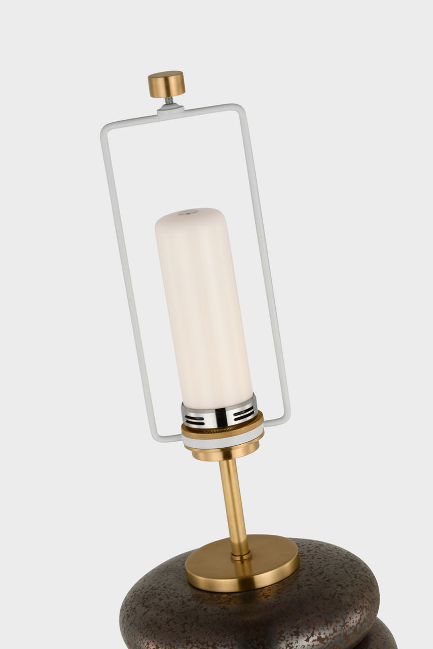 Phoebe Cordless Stacked Table Lamp | Crystal Bronze | Linen Shade