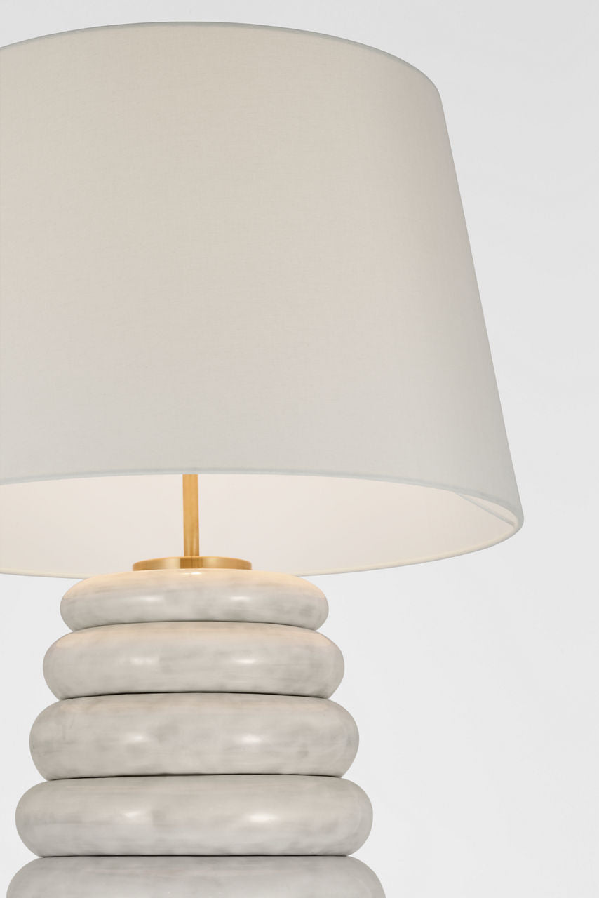 Phoebe Extra Large Stacked Table Lamp | Antiqued White | Linen Shade