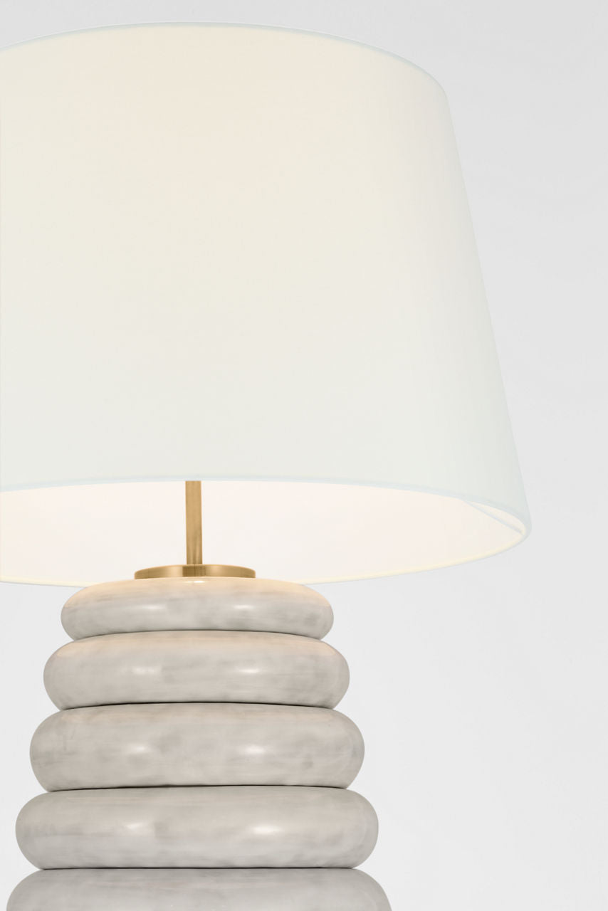 Phoebe Extra Large Stacked Table Lamp | Antiqued White | Linen Shade