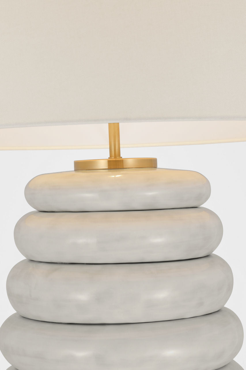 Phoebe Extra Large Stacked Table Lamp | Antiqued White | Linen Shade