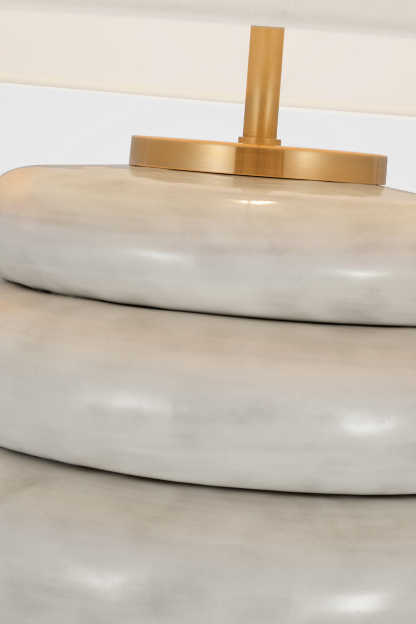 Phoebe Extra Large Stacked Table Lamp | Antiqued White | Linen Shade