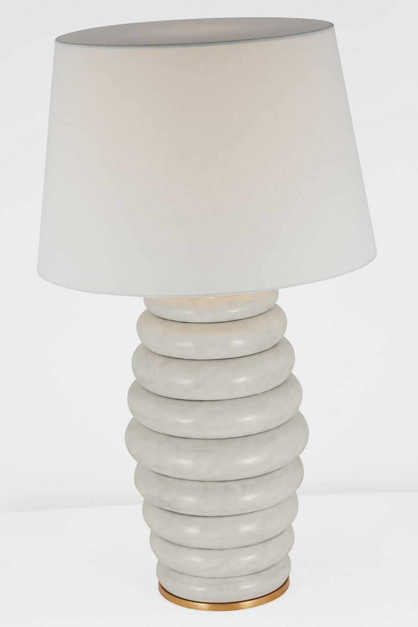 Phoebe Extra Large Stacked Table Lamp | Antiqued White | Linen Shade