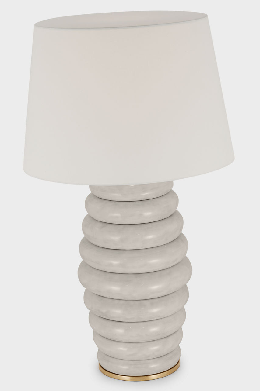 Phoebe Extra Large Stacked Table Lamp | Antiqued White | Linen Shade