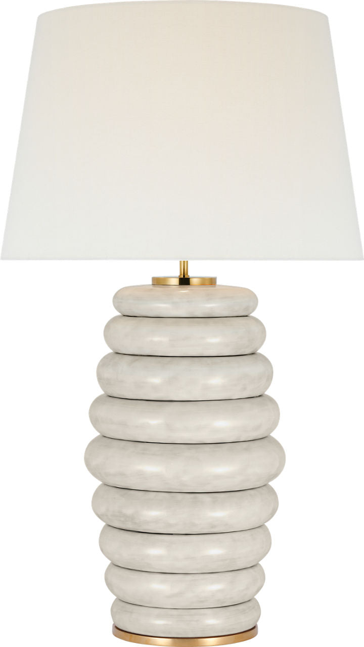 Phoebe Extra Large Stacked Table Lamp | Antiqued White | Linen Shade