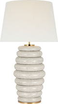 Phoebe Extra Large Stacked Table Lamp | Antiqued White | Linen Shade