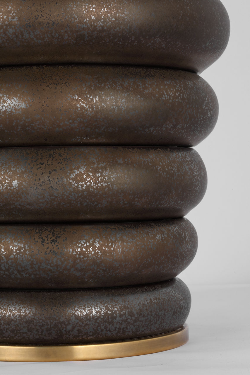 Phoebe Extra Large Stacked Table Lamp | Crystal Bronze | Linen Shade