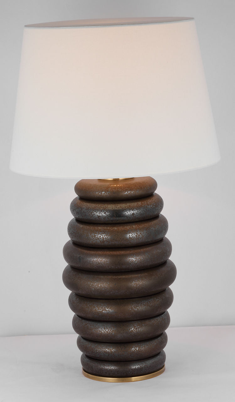 Phoebe Extra Large Stacked Table Lamp | Crystal Bronze | Linen Shade