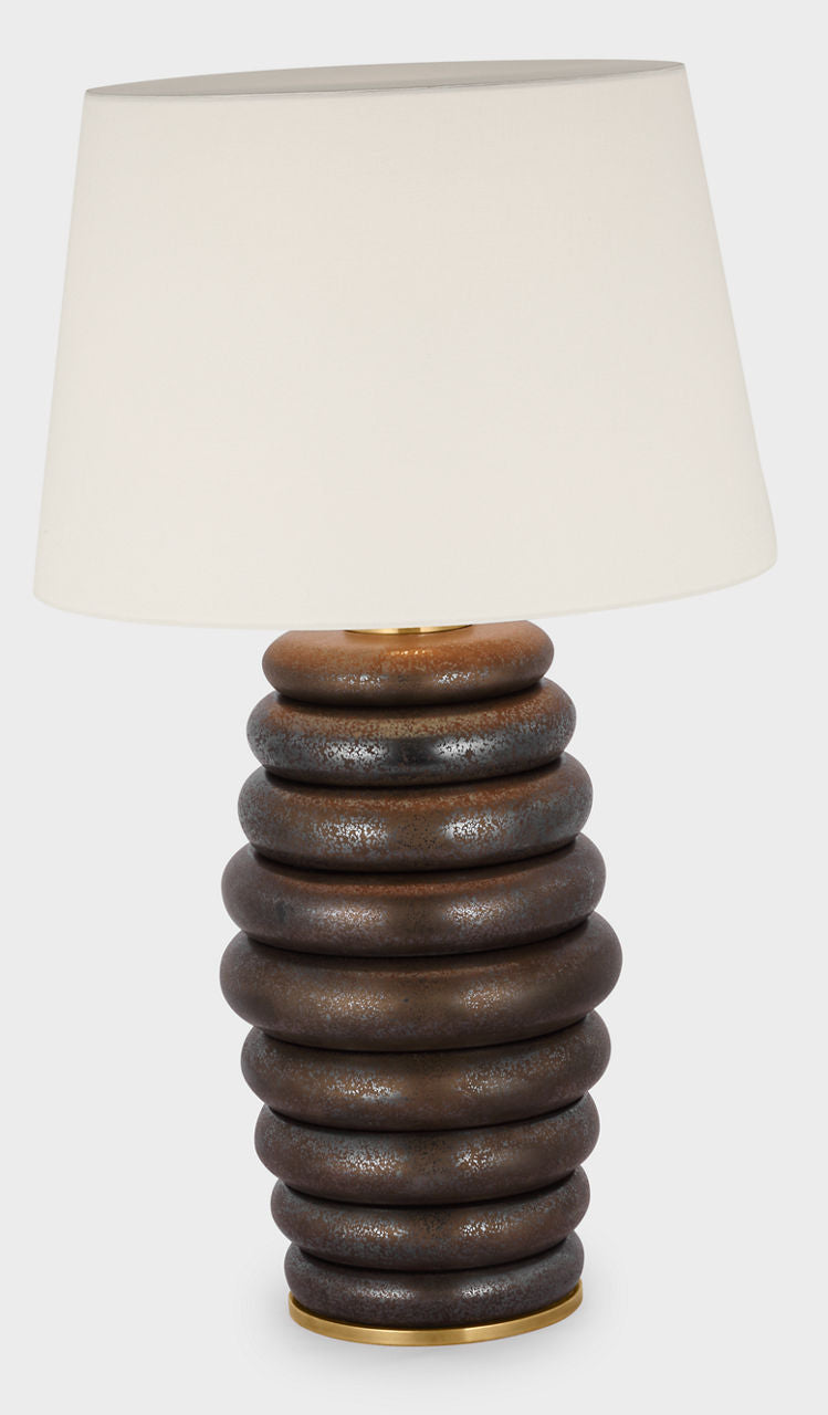 Phoebe Extra Large Stacked Table Lamp | Crystal Bronze | Linen Shade