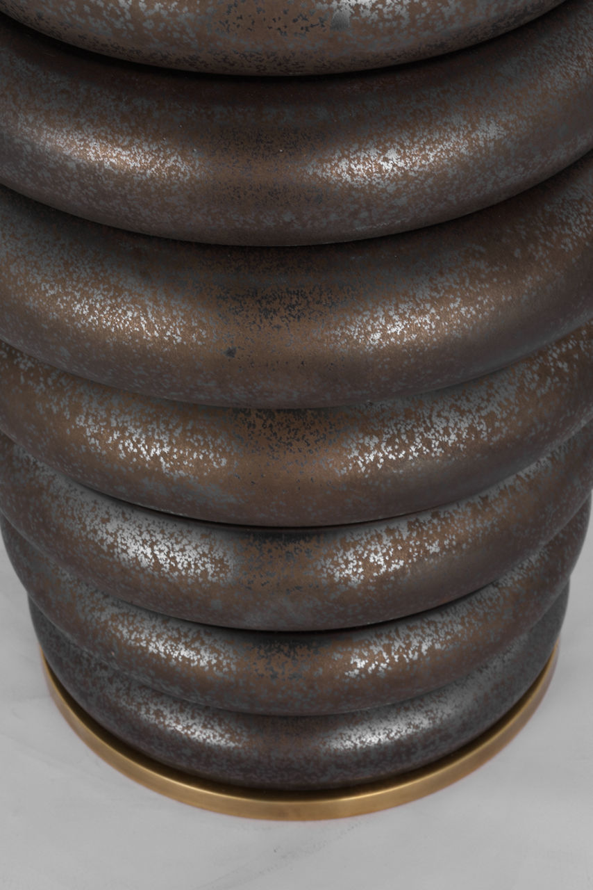Phoebe Extra Large Stacked Table Lamp | Crystal Bronze | Linen Shade