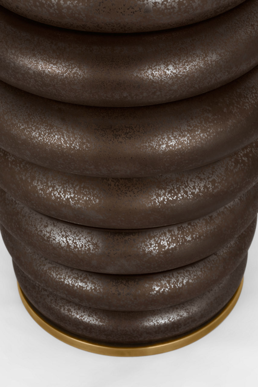 Phoebe Extra Large Stacked Table Lamp | Crystal Bronze | Linen Shade