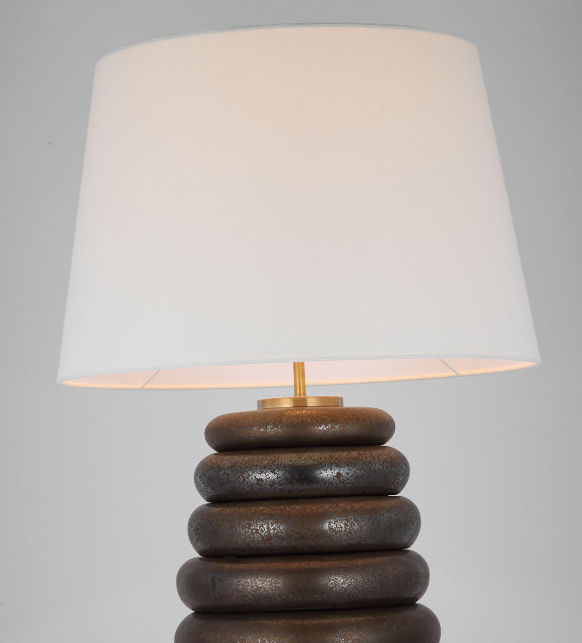 Phoebe Extra Large Stacked Table Lamp | Crystal Bronze | Linen Shade