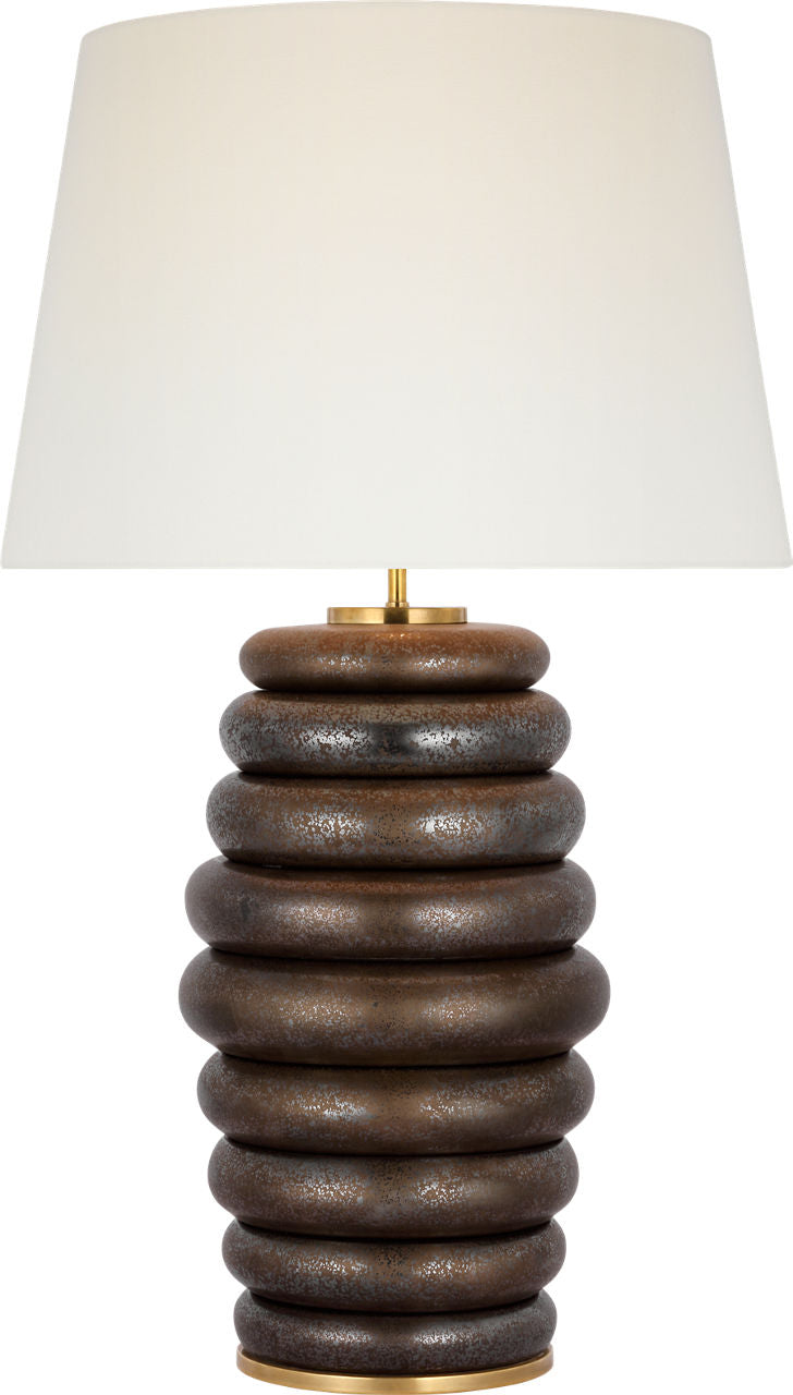 Phoebe Extra Large Stacked Table Lamp | Crystal Bronze | Linen Shade