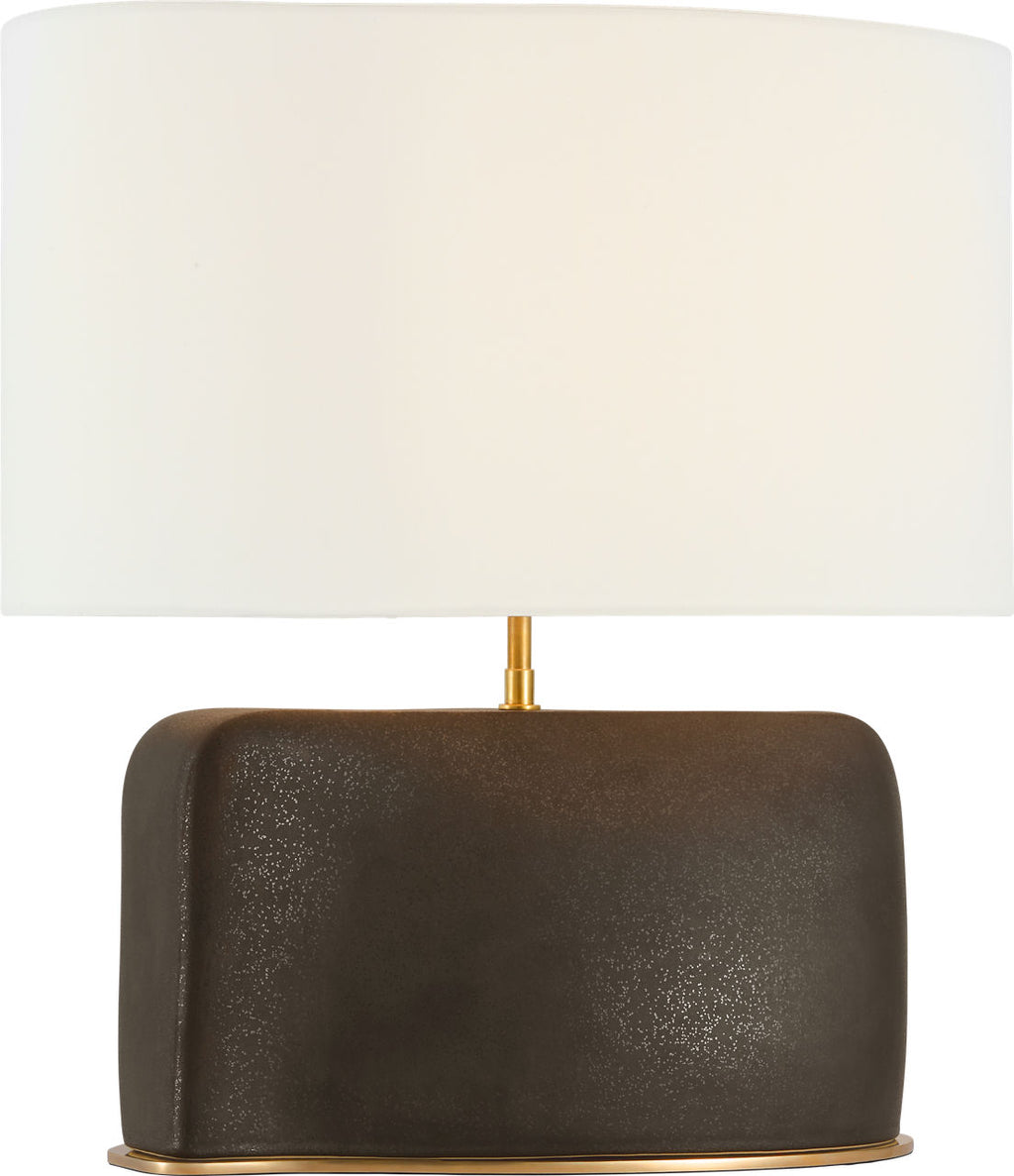 Amantani Medium Sculpted Form Table Lamp | Stained Black Metallic | Linen Shade
