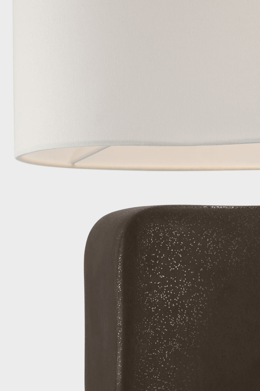 Amantani Medium Sculpted Form Table Lamp | Stained Black Metallic | Linen Shade