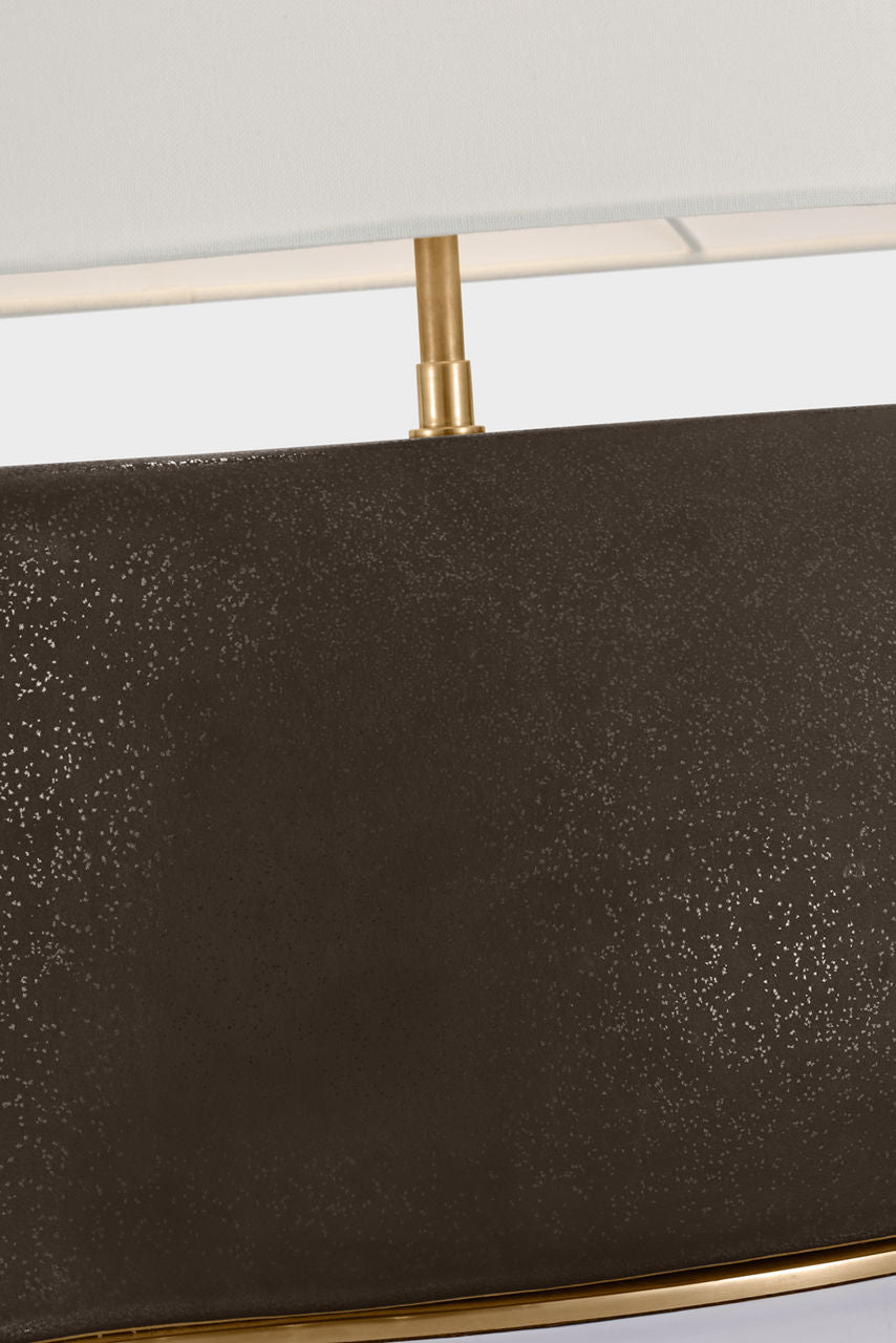 Amantani Medium Sculpted Form Table Lamp | Stained Black Metallic | Linen Shade